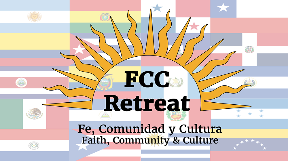 Logo with several Latin flags behind the words FCC Retreat